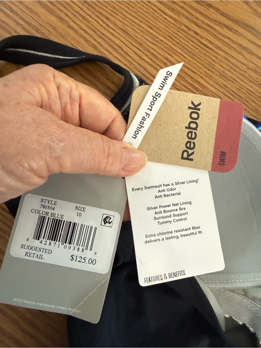 NWT Reebok Variations of Blue Swimsuit, Shelf Bra - Picture 4 of 12